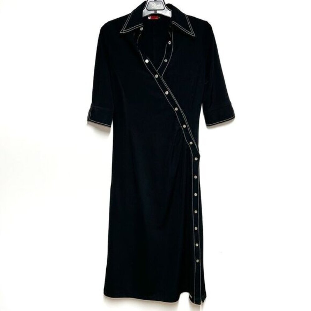 Very Rare Aline Made In Israel Black Assymetrical Snap Sheath Dress Sz 1 Small